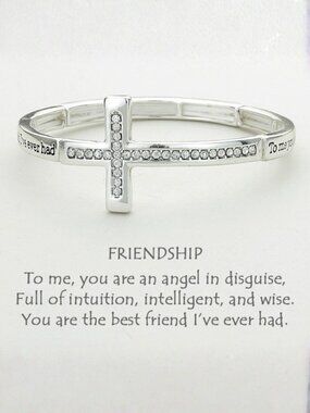 Friend Bracelet Rhinestone Cross Angel In Disguise Inspirational Message SILVER